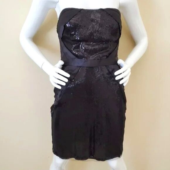 Feriani Couture Black Strapless Sequins Cocktail Dress SZ 4 - Picture 1 of 9